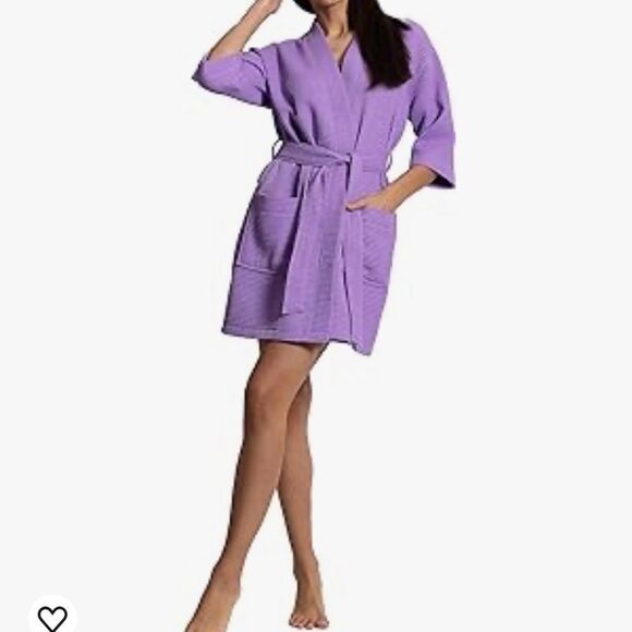 Chakir Turkish Linens Lightweight Quick Dry Waffle Knit Kimono Short Robe - Picture 5 of 13